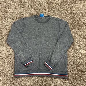 Adidas Gray Crewneck Sweater with Sporty Striped Trim, Size M